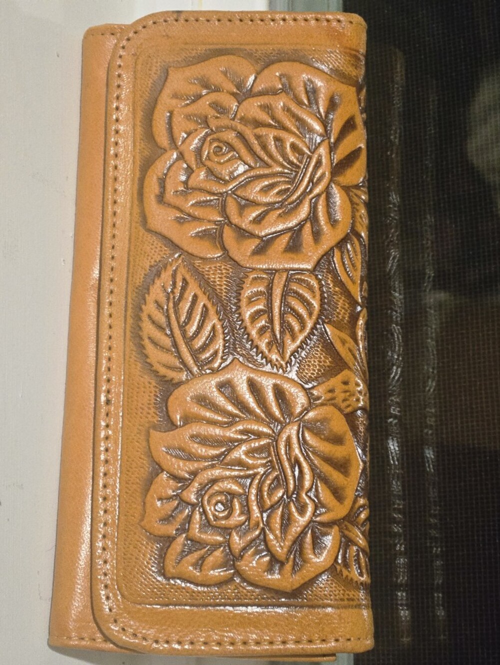 Western Floral Tooled Rose Wallet Clutch Caramel Tan Boho